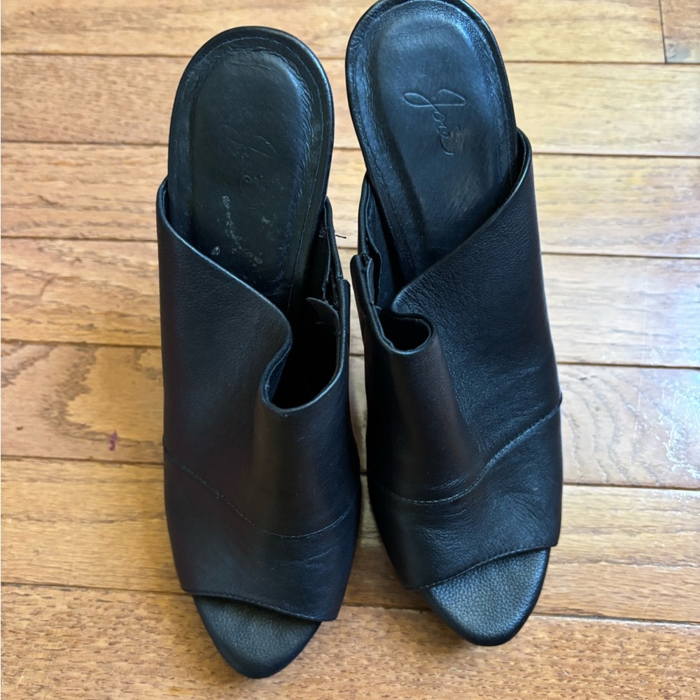 Joie Black Leather Mules with Diagonal Strap